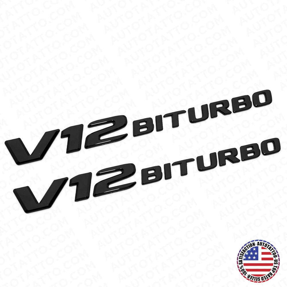 2pcs 17+ V12 BITURBO AMG Side Fender Marker Nameplate Emblem Badge Gloss Black