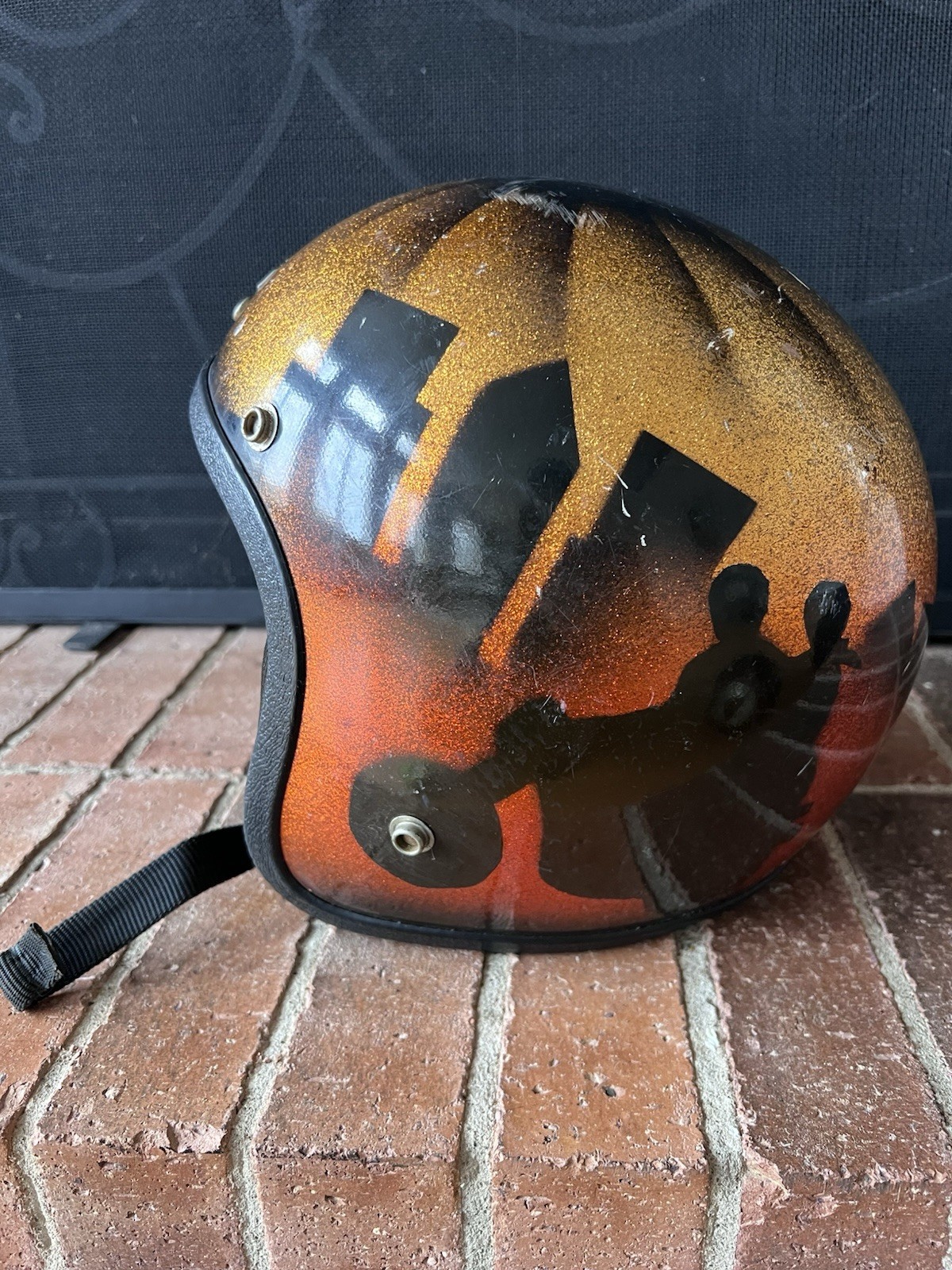 Vtg 1970s Sunset Motorcycle Helmet Metalflake Mural Bobber Chopper Krw City