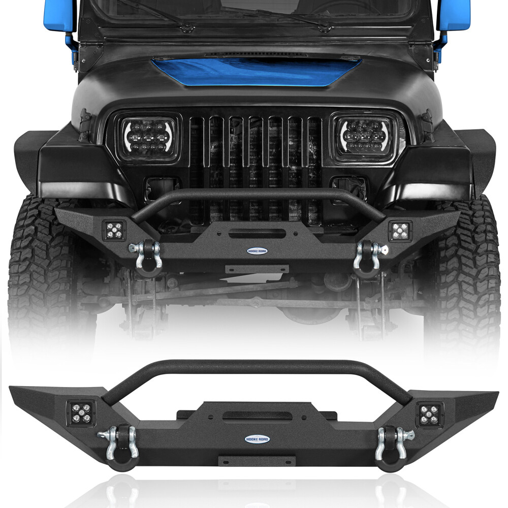 Hooke Road Front  Rear Bumper w/ 2x LED Lights For Jeep Wrangler 1987-2006 YJ TJ