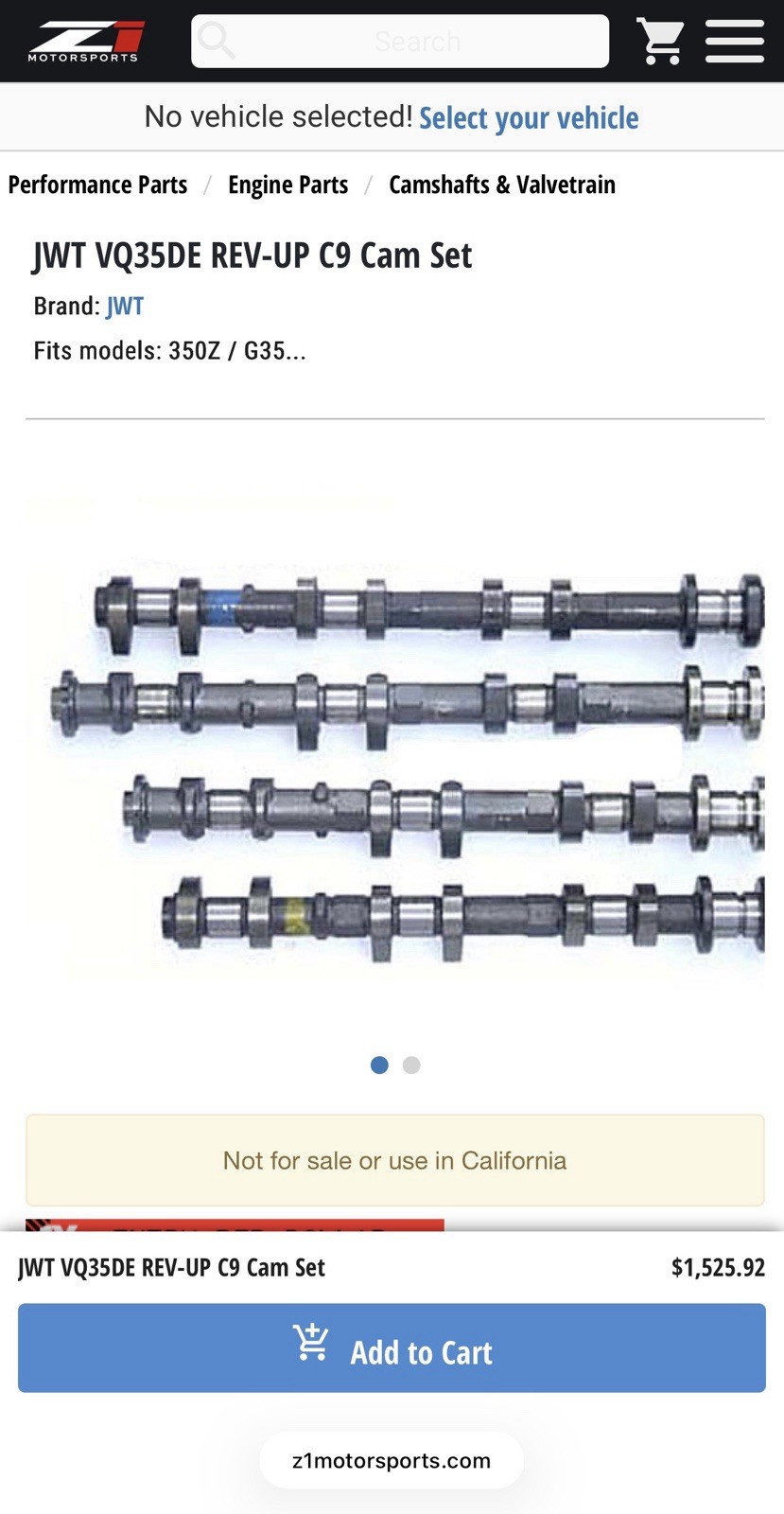 JWT C9 Camshafts - VQ35DE REVUP only JWT C9 Camshafts - VQ35DE REVUP only