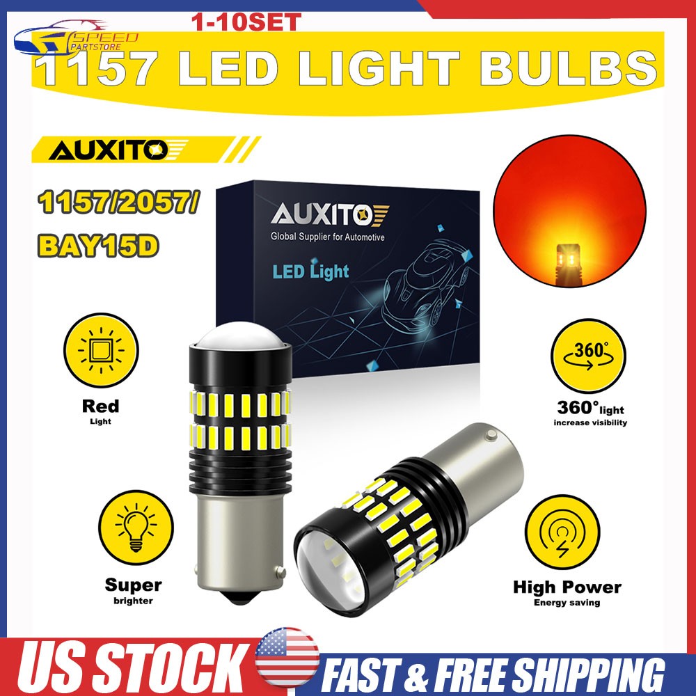 AUXITO 1157 2057 Red LED Bulbs Turn Signal Lamp Brake Tail Light BAY15D 2-20x