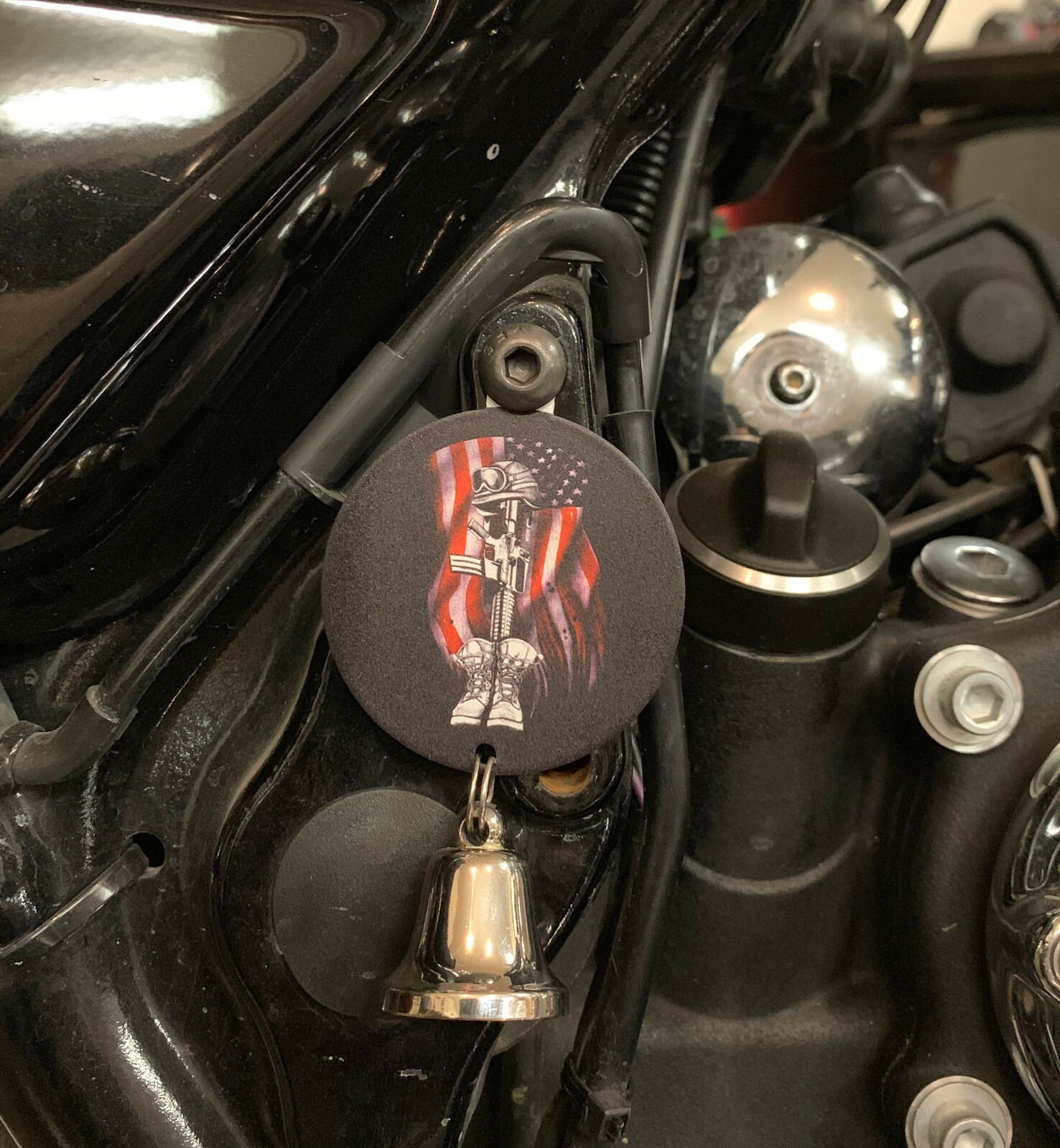 Battlefield Cross Round Bell Hanger / Mount Motorcycle Harley Bolt & Ring 