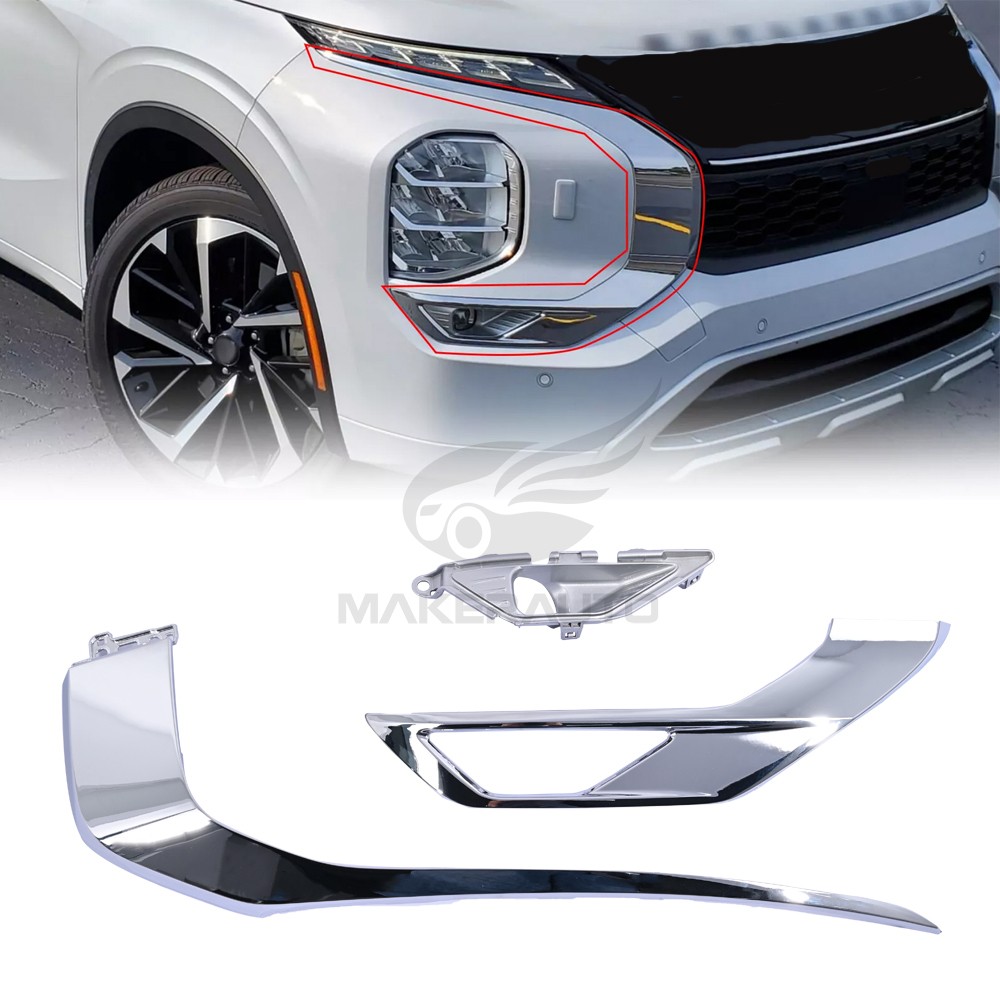 3PCS Right Front Bumper Chrome Molding Trim Strip For Mitsubishi Outlander 22-24