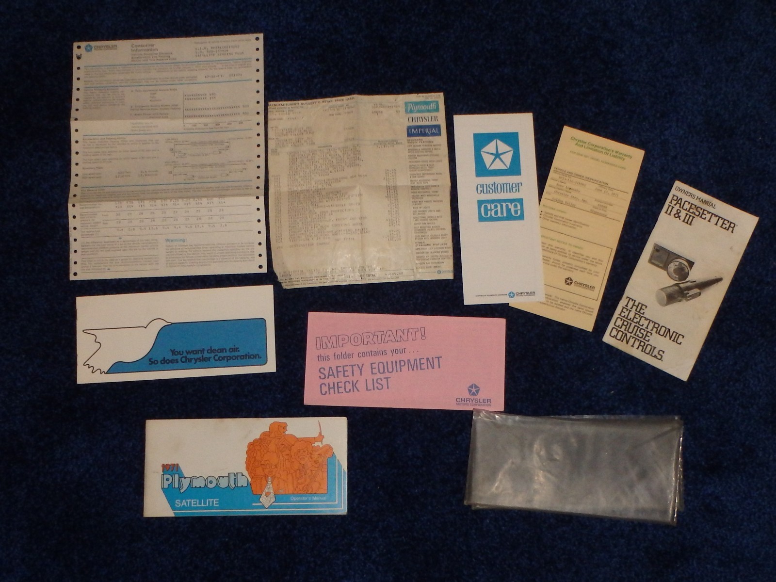 1971 Plymouth Satellite Operators Manual Package Original OEM W/ window sticker 1971 Plymouth Satellite Operators Manual Package Original OEM W/ window sticker