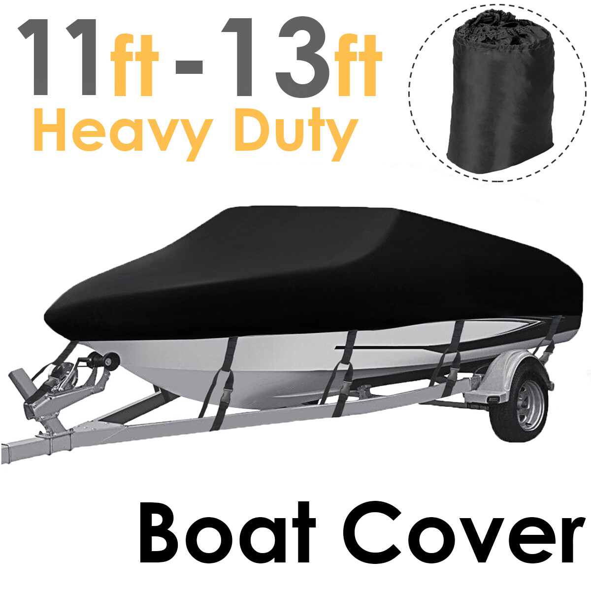 NEVERLAND Trailerable Boat Cover Waterproof Heavy Duty V-Hull Runabout 11-13FT
