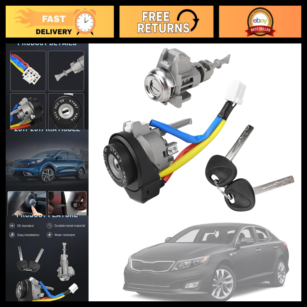 Ignition & Door Lock Cylinder Set with 2 Keys - Compatible Replacement Parts