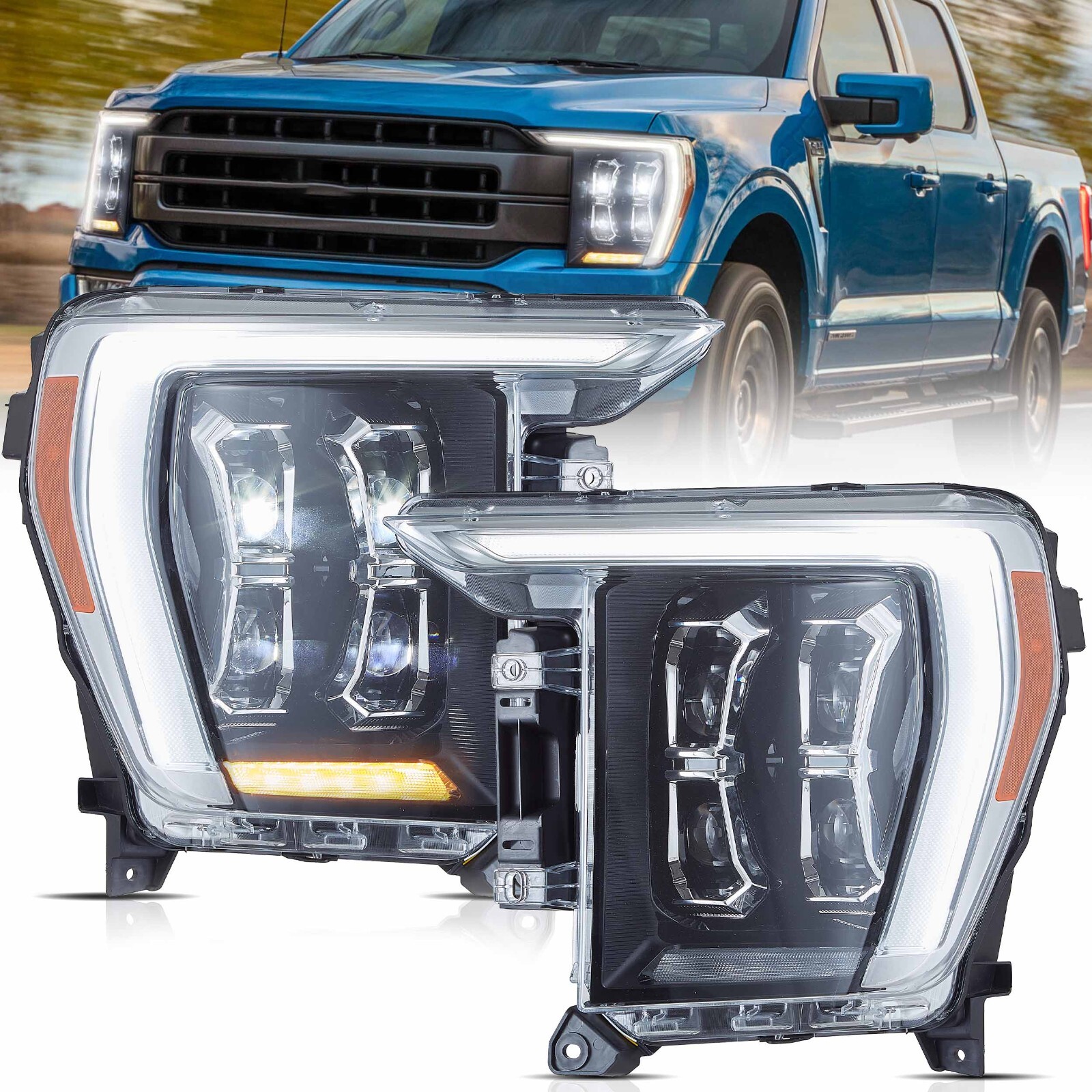 VLAND Full LED Projector Headlights For Ford F-150 14th Gen 2021-2023 Plug&Play