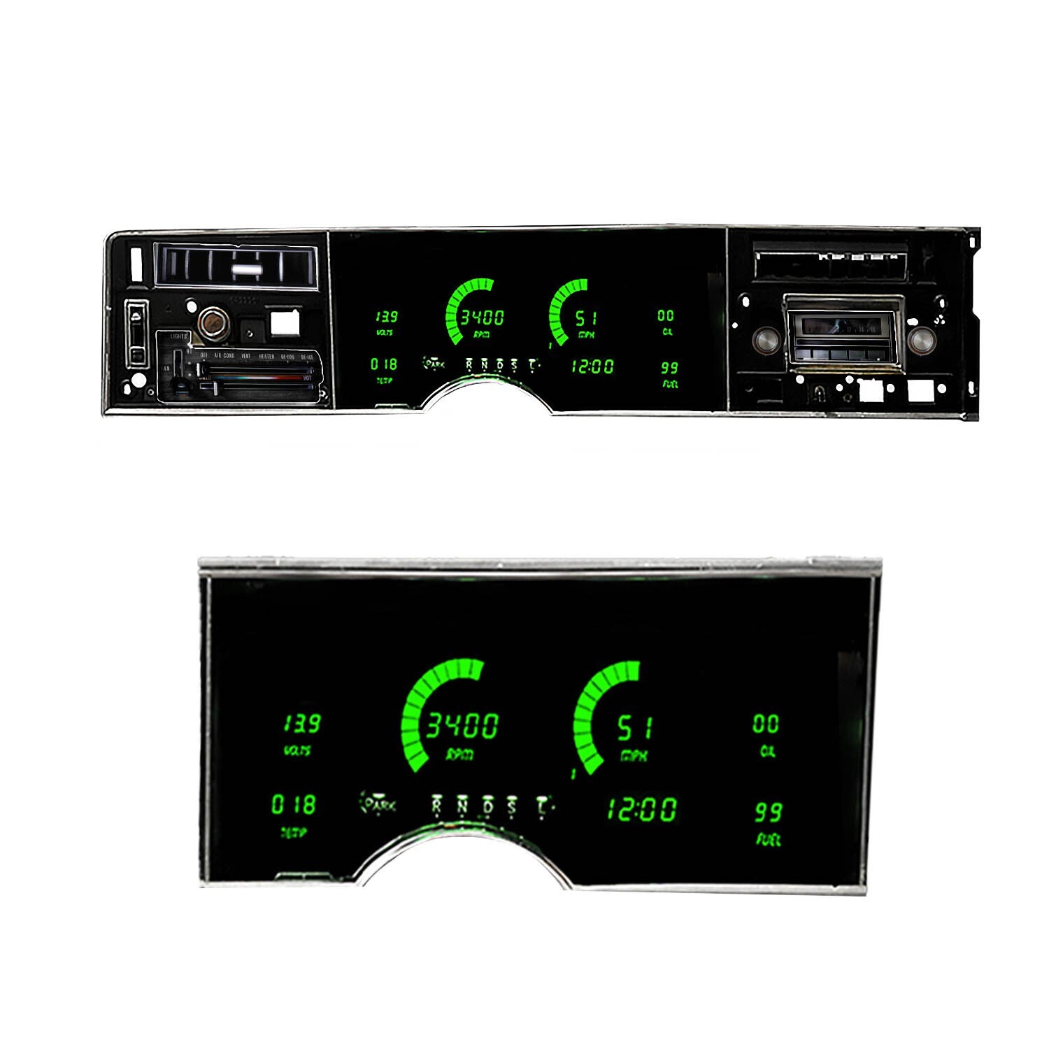 1974-1976 OLDSMOBILE DELTA 88 Digital Gauge Panel Green LED\'s DP1907G USA Made
