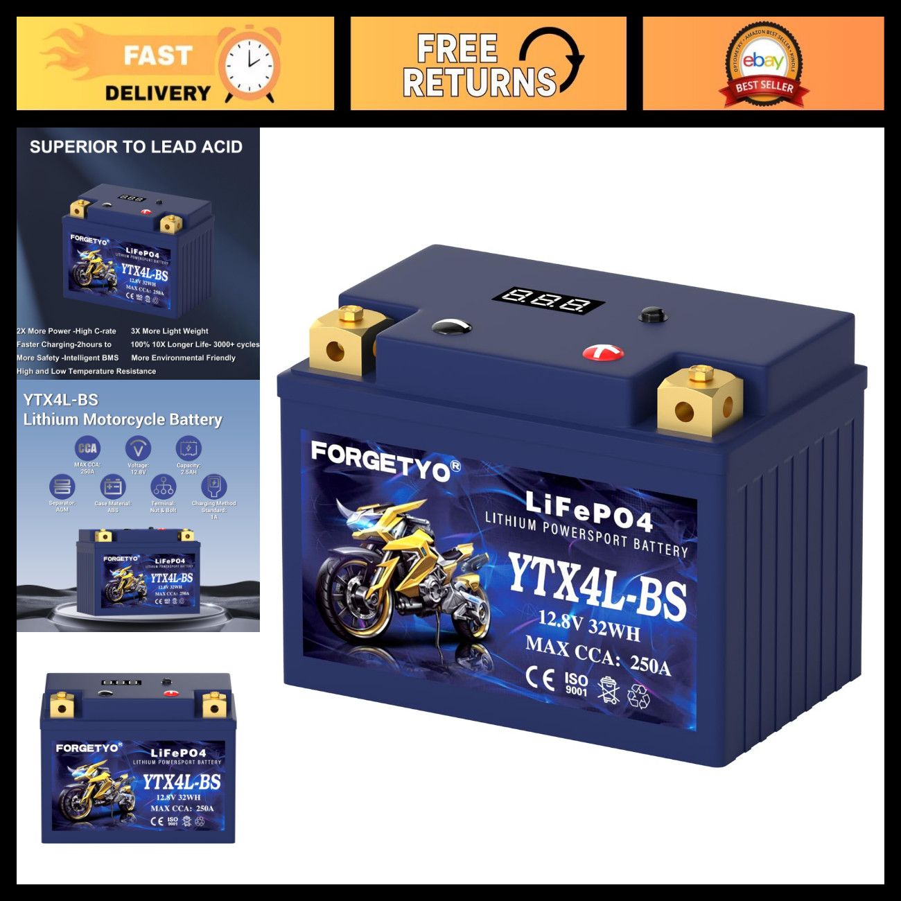 12V 2.5AH Lithium Motorcycle Battery - 250CCA for ATV, UTV, Jet Ski, Snowmobile, 12V 2.5AH Lithium Motorcycle Battery - 250CCA for ATV, UTV, Jet Ski, Snowmobile,