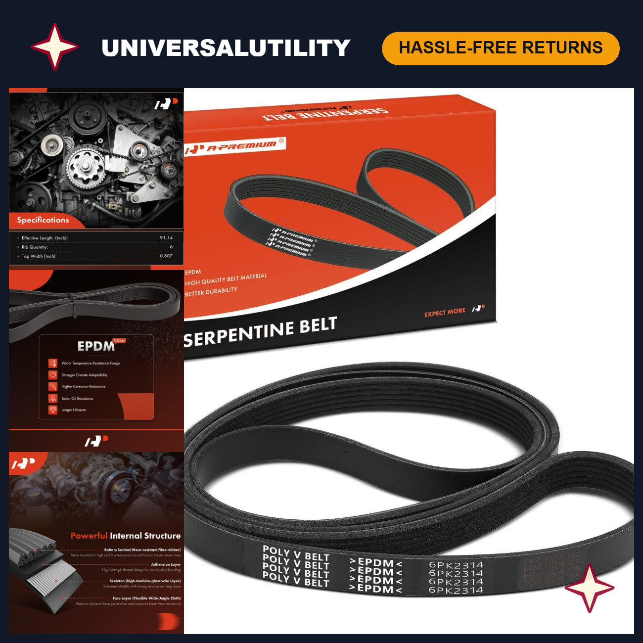High-Quality 6-Rib Serpentine Belt 91.14\