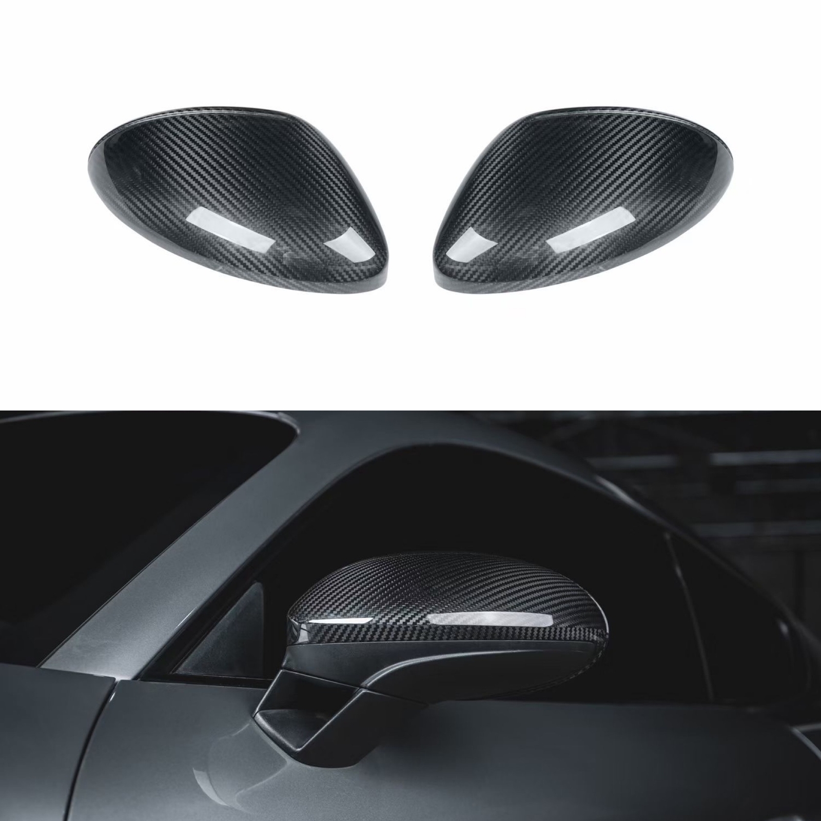 2PCS Real Full Carbon Fiber Mirror Cover Replacement Fit for Porsche 718 982 2PCS Real Full Carbon Fiber Mirror Cover Replacement Fit for Porsche 718 982