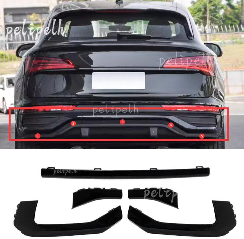 5Pcs ABS Black Rear Bumper Trim Strip Replace For Audi Q5 Sportback 2021-2024 5Pcs ABS Black Rear Bumper Trim Strip Replace For Audi Q5 Sportback 2021-2024