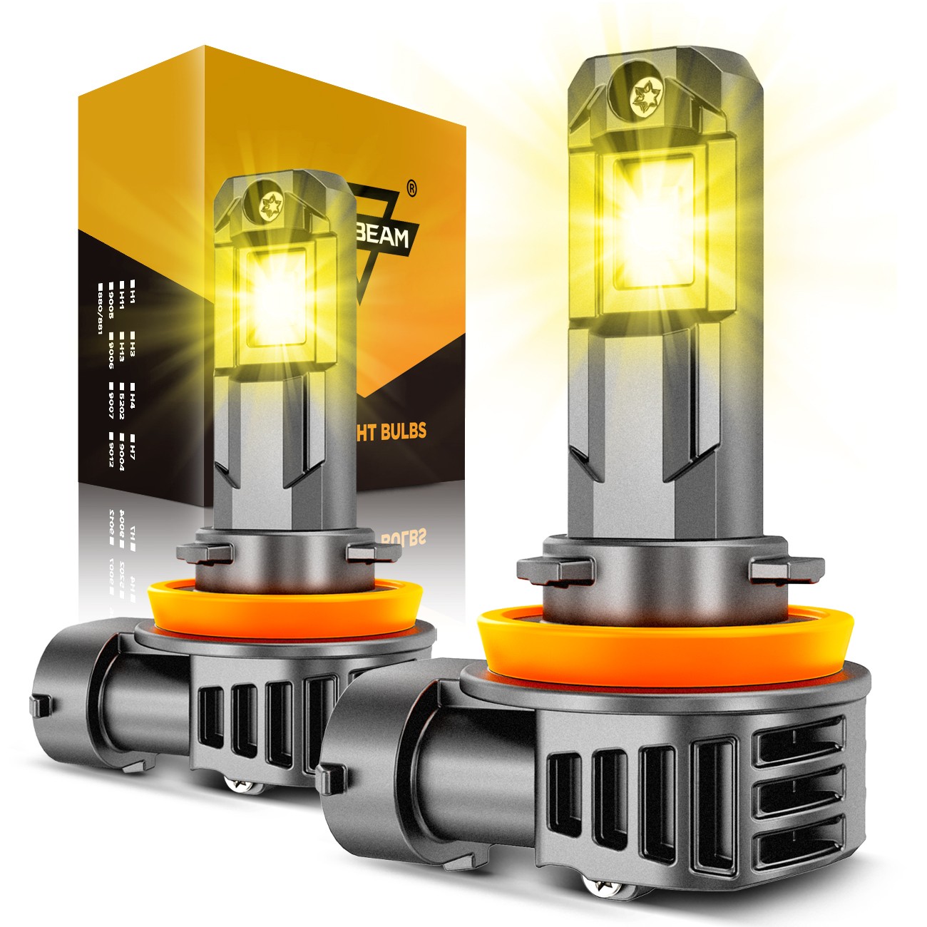 AUXBEAM 1:1 H11 LED Headlight Bulbs Conversion Kit Low Beam 3000K Amber Fog Lamp