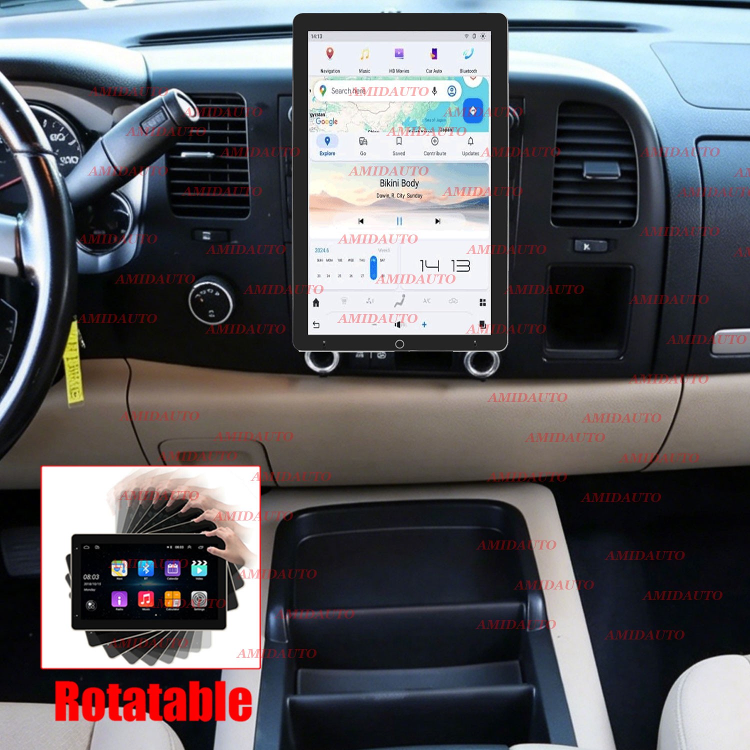 10.1'' Android 15 Rotated GPS Car Stereo Radio For 2007-2014 Chevrolet Silverado