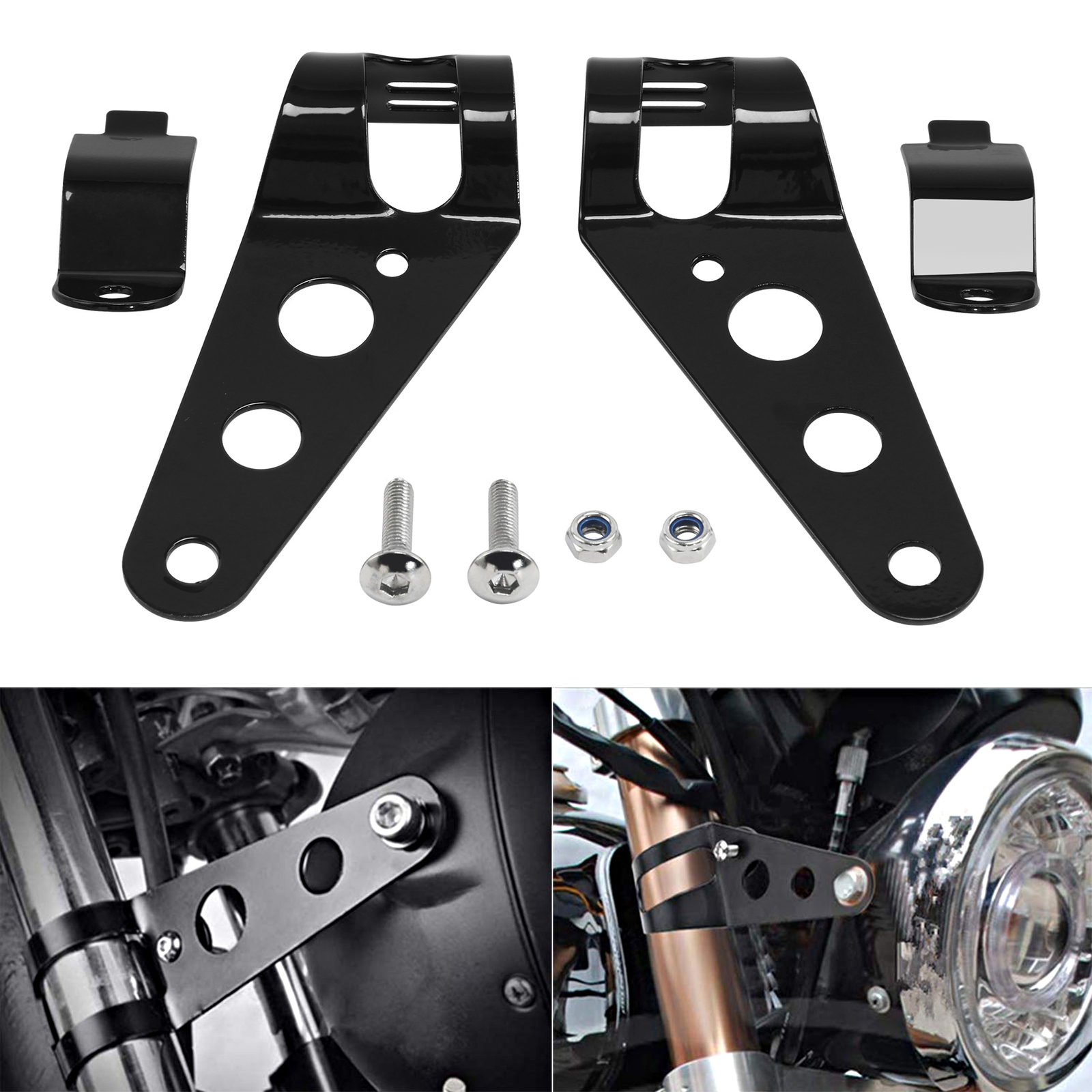 Universal 28mm-34mm Black Motorcycle Modified Headlight Mount Brackets Clamp