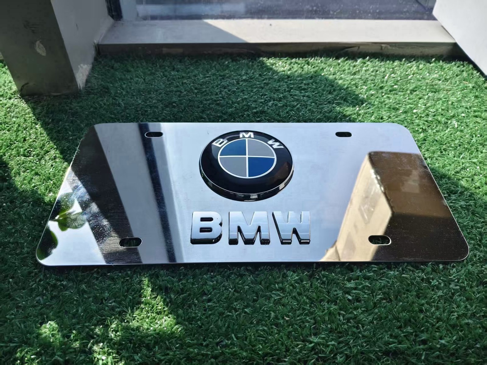 👑Mirrored For BMW Style License Plate Raised Emblem 6IN X 12IN Vanity/Car Decor