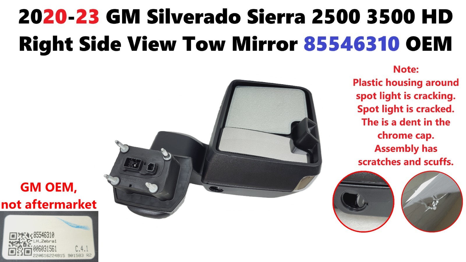 2020-23 GM Silverado Sierra 2500 3500 HD Right Side View Tow Mirror 85546310