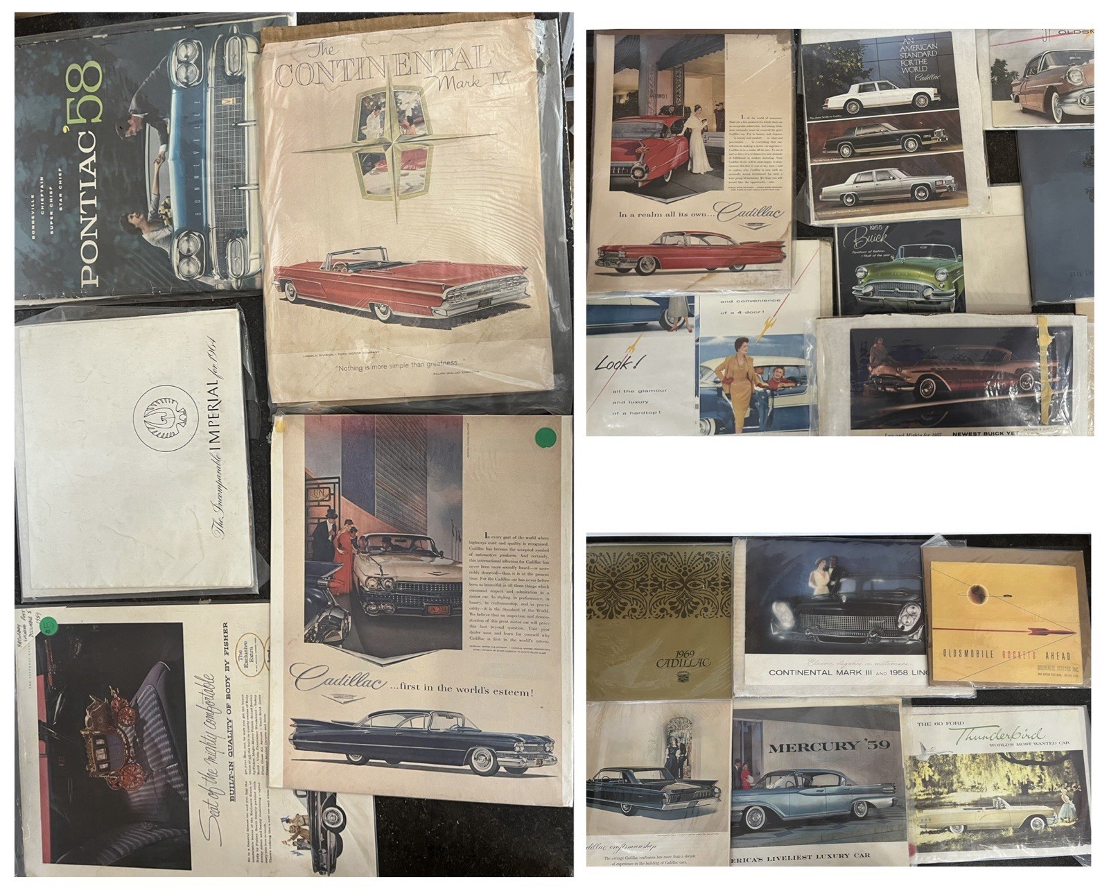 Vtg 1958-61 Auto Brochure Lot Cadillac Imperial Lincoln Pontiac Sales Literature