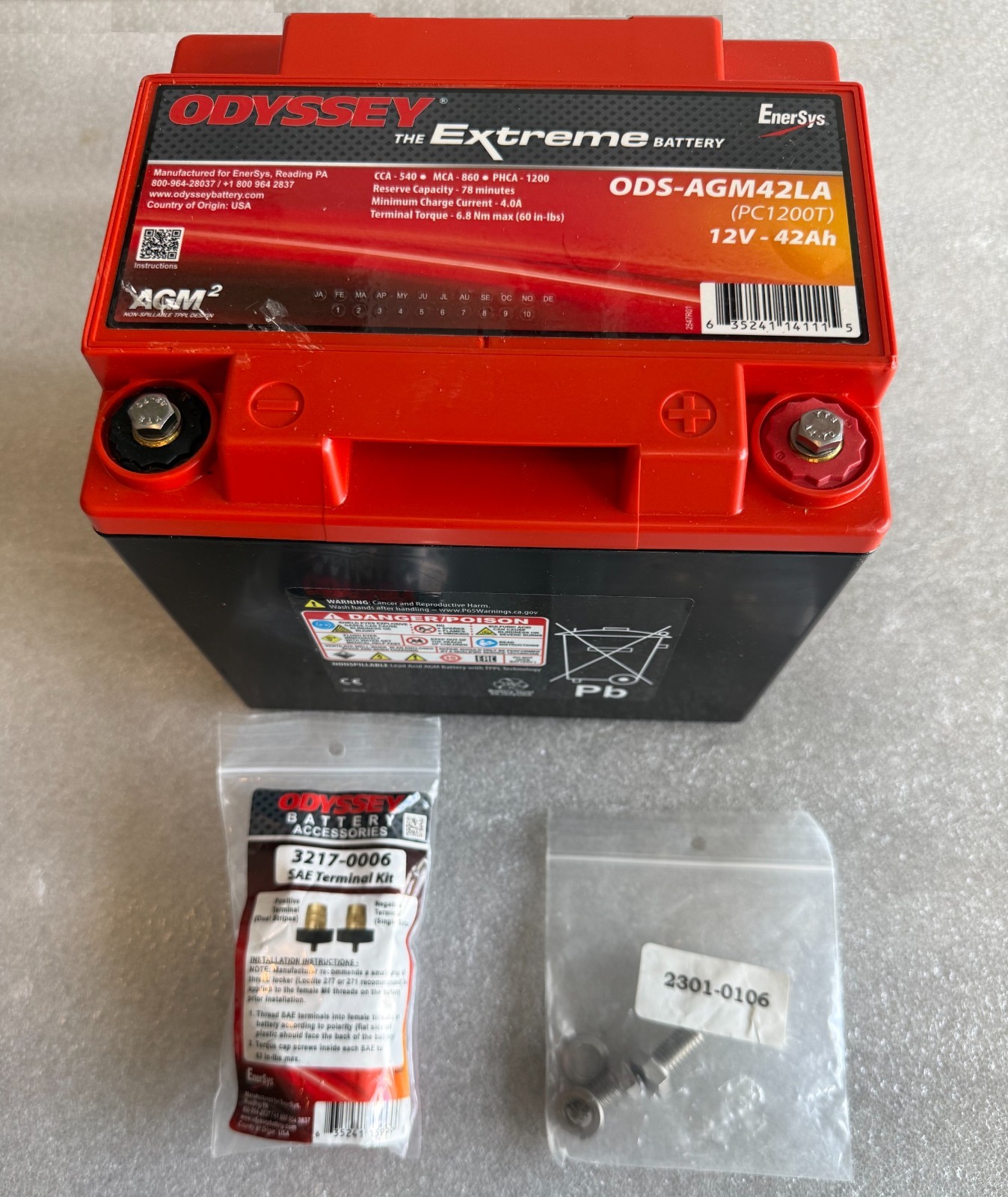 Odyssey ODS-AGM42LA Battery AGM 12V Extreme Series 540 CCA 1200 CA