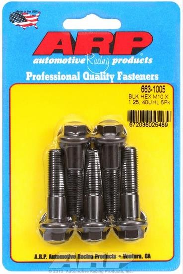 (5pk) ARP 663-1005 M10 x 1.25 x 40mm Hex Bolts Black Oxide Chromoly