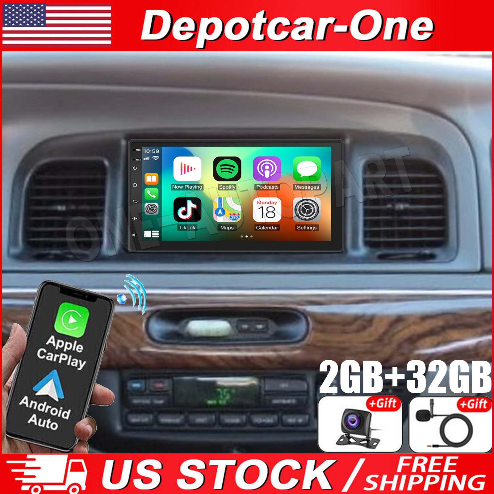 7\'\' Car Radio Stereo For Mercury Grand Marquis 1998-2002 Android 13 CarPlay GPS