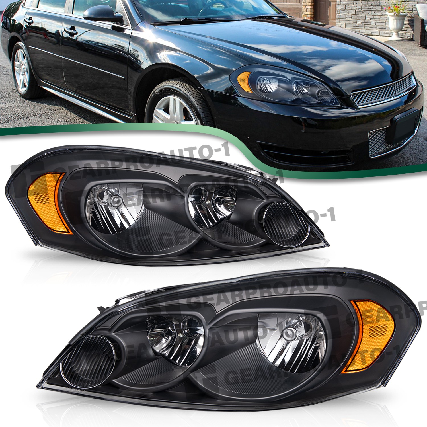 For 2006-2013 Chevy Impala 06-07 Monte Carlo Black Headlights Assembly Pair For 2006-2013 Chevy Impala 06-07 Monte Carlo Black Headlights Assembly Pair