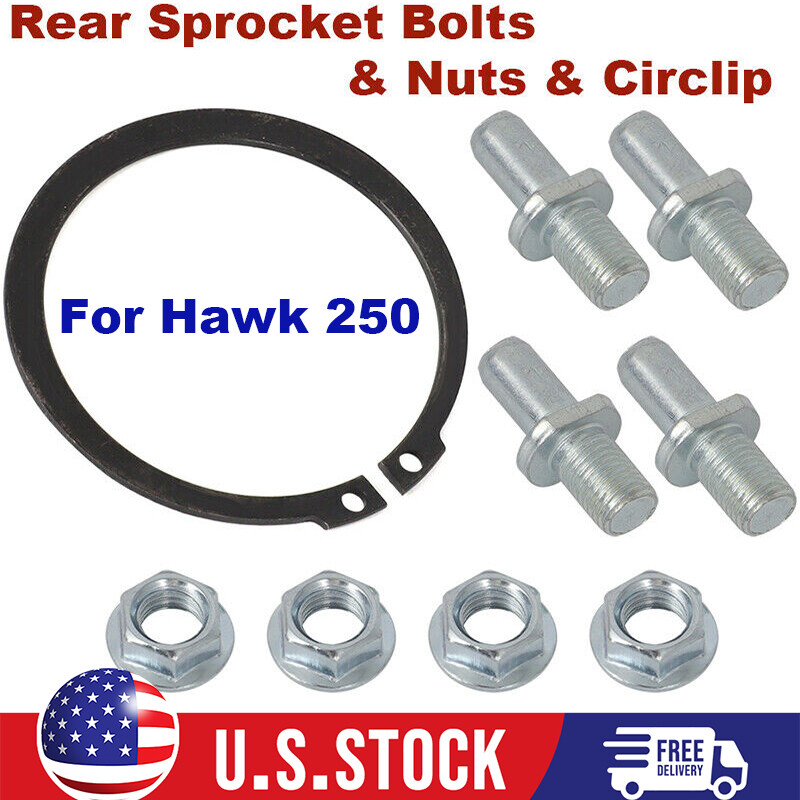 New For Hawk 250 Carb , Hawk 250 DLX Rear Sprocket Bolts with Nuts & Circlip Kit