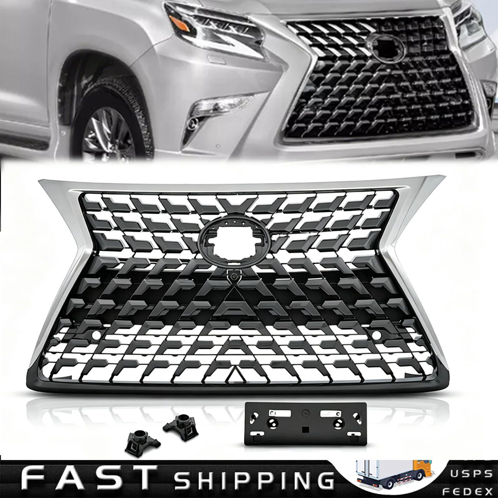 5310160G40 Fit 2014 2015-2022 LEXUS GX460 Front Bumper Grille W/ Chrome Frame