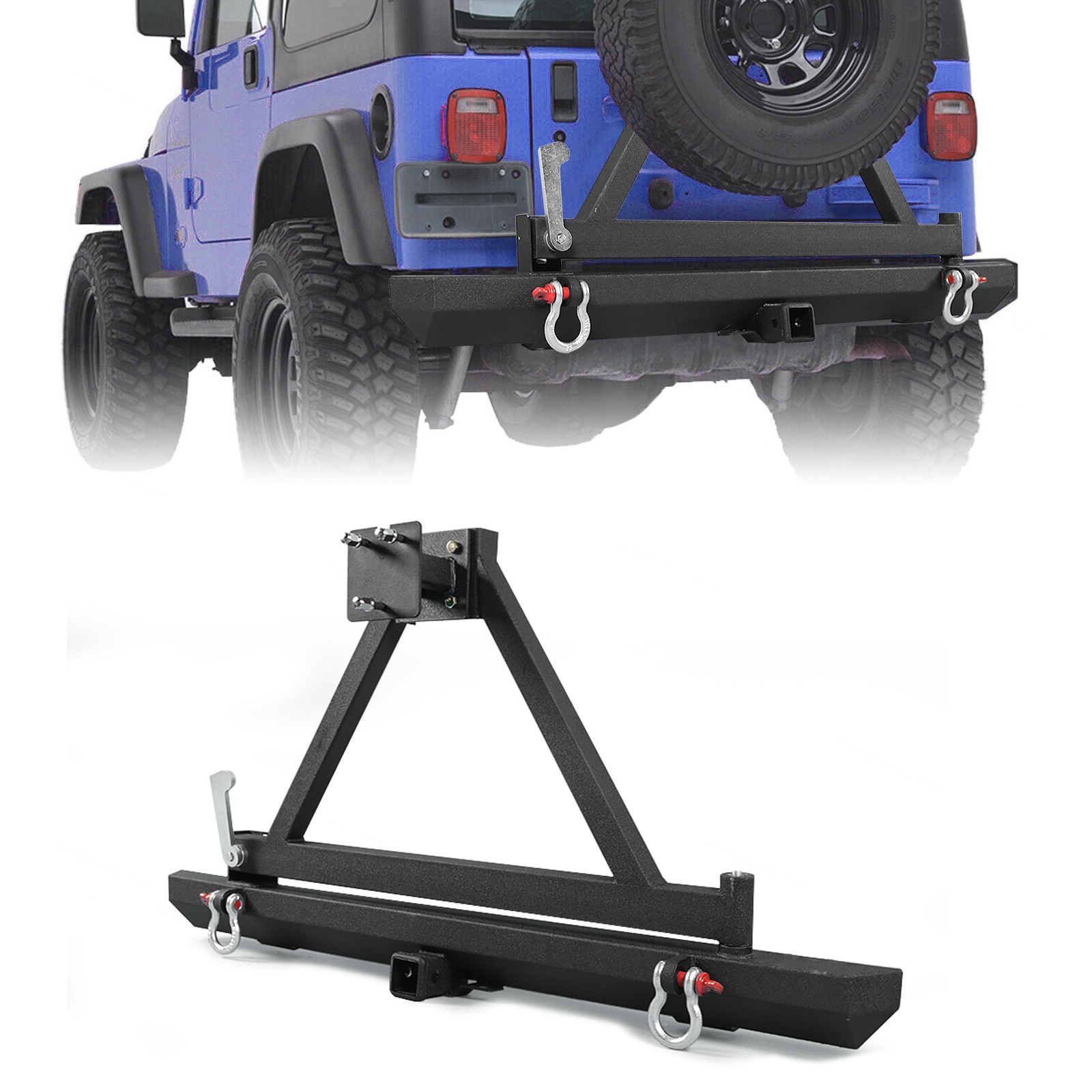 Fits 97-06 Jeep Wrangler TJ Utility Textured Rear Bumper W/Tire Carrier+2 D-ring Fits 97-06 Jeep Wrangler TJ Utility Textured Rear Bumper W/Tire Carrier+2 D-ring