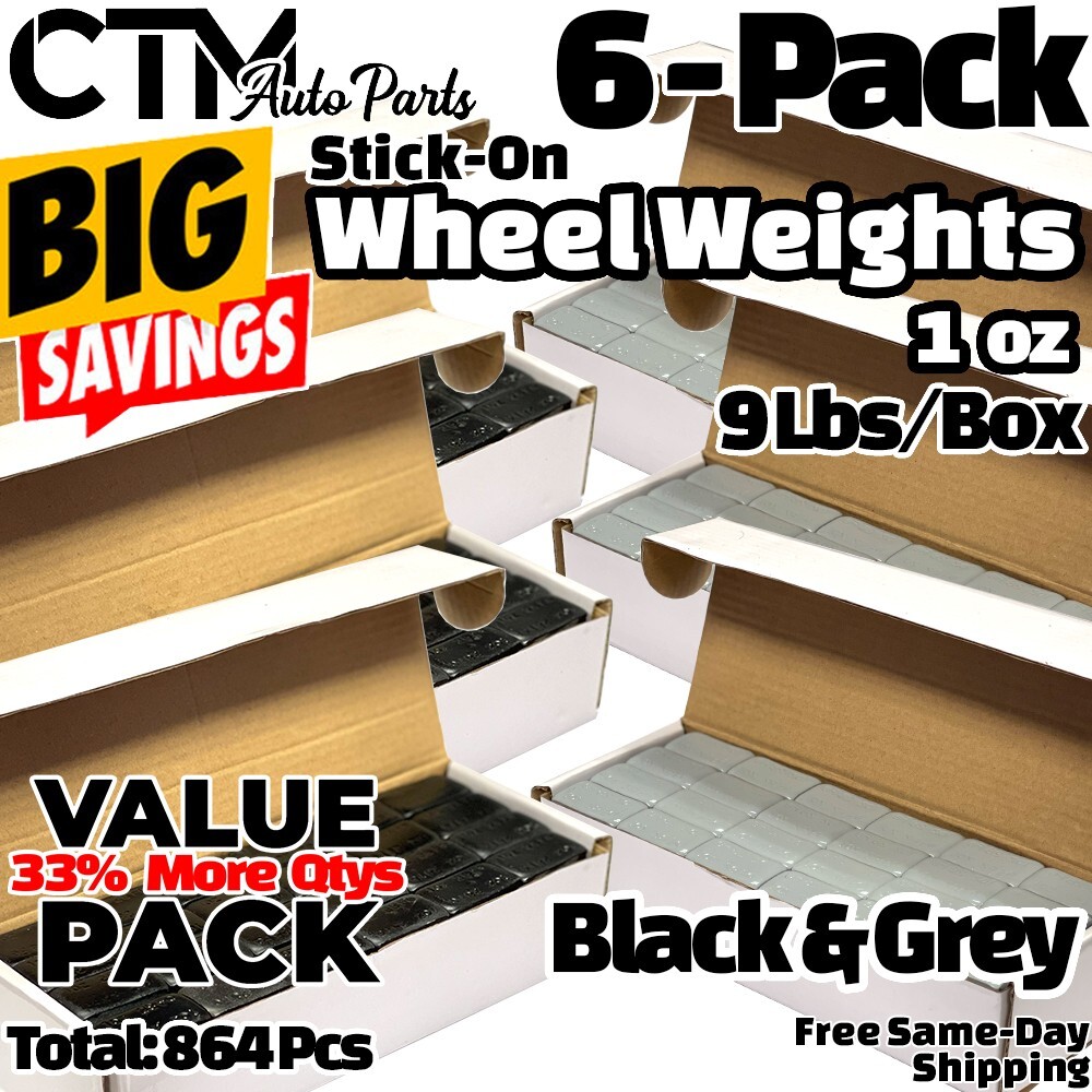 6 Boxes 1 oz Grey & Black Balance Wheel Weights Stick-on Adhesive Tapes 54 lbs