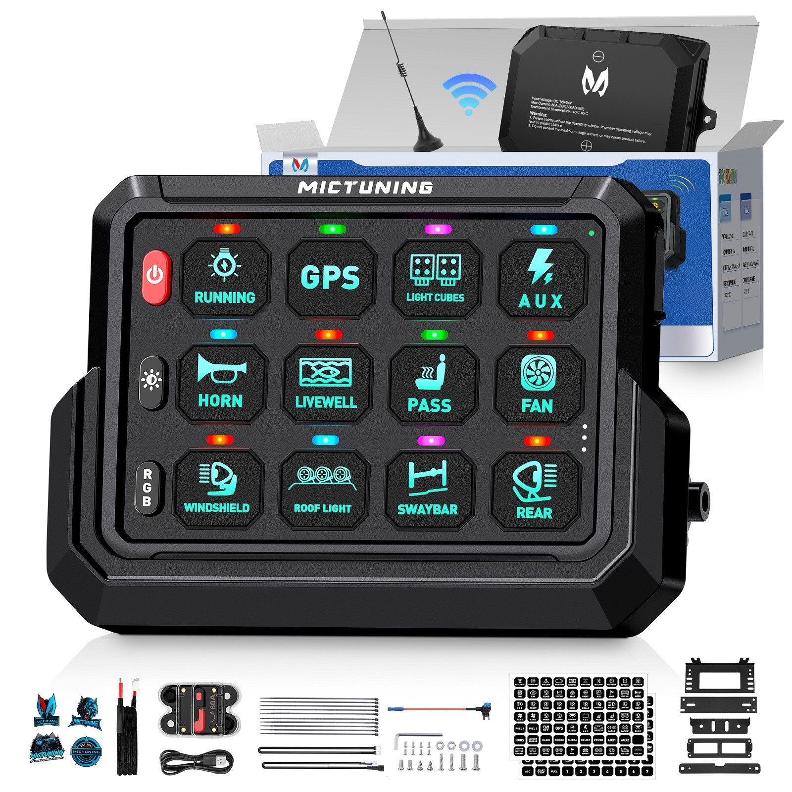 Wireless 12 Gang Switch Panel Universal 12V 24V 80A Car LED Lights Relay System