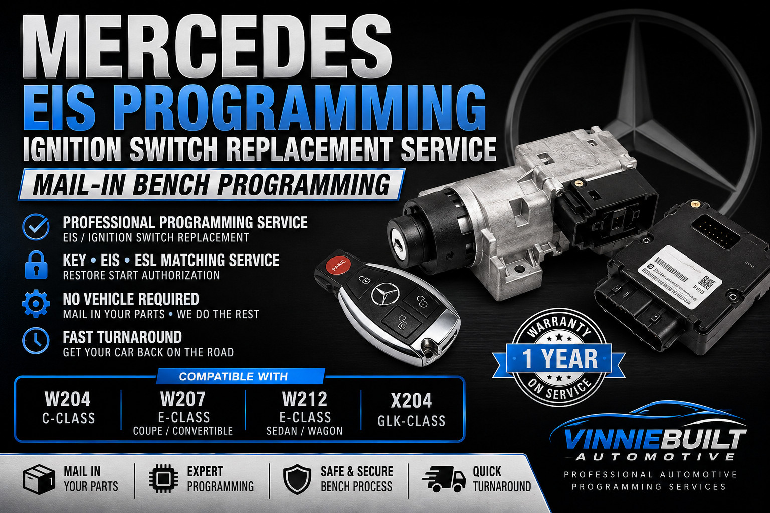 Mercedes EIS Ignition Switch Replacement Programming Service Mail-In