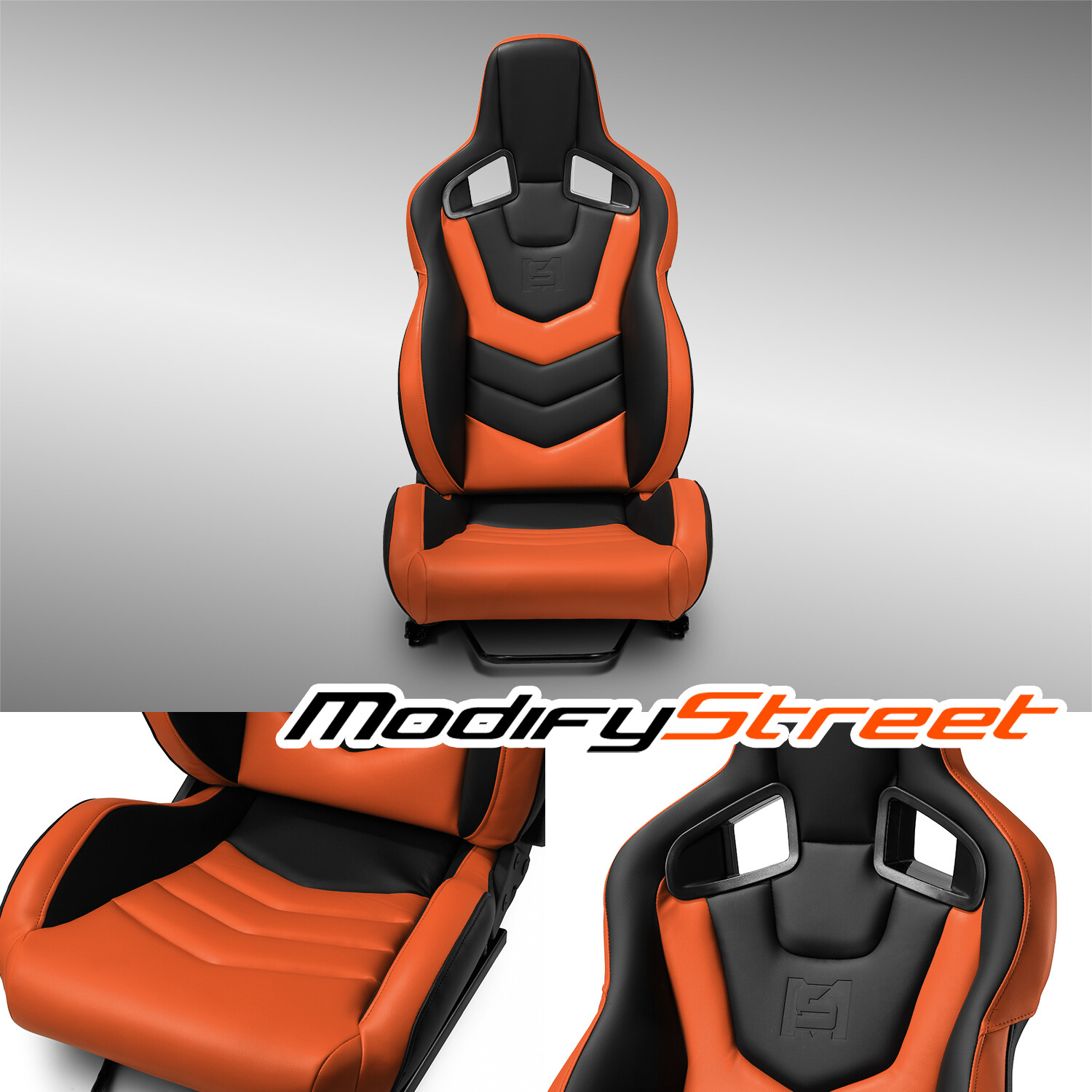 1PC EVO-Series Reclinable PVC Racing Seats Car Seat Black-Orange w/Sliders 1PC EVO-Series Reclinable PVC Racing Seats Car Seat Black-Orange w/Sliders