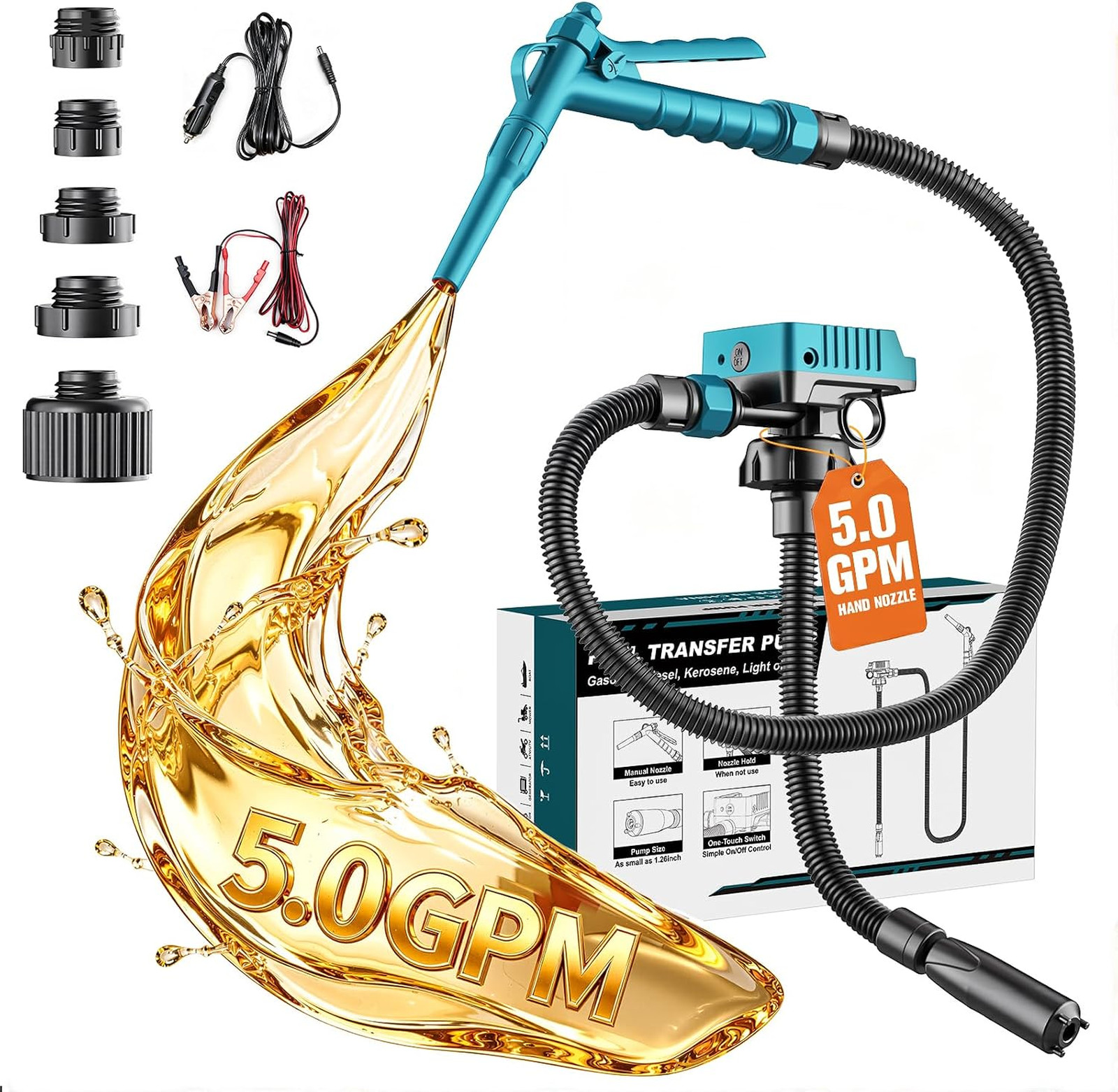 5 GPM Cordless Fuel Transfer Pump Compatible with Makita 18V Batteries, Portable