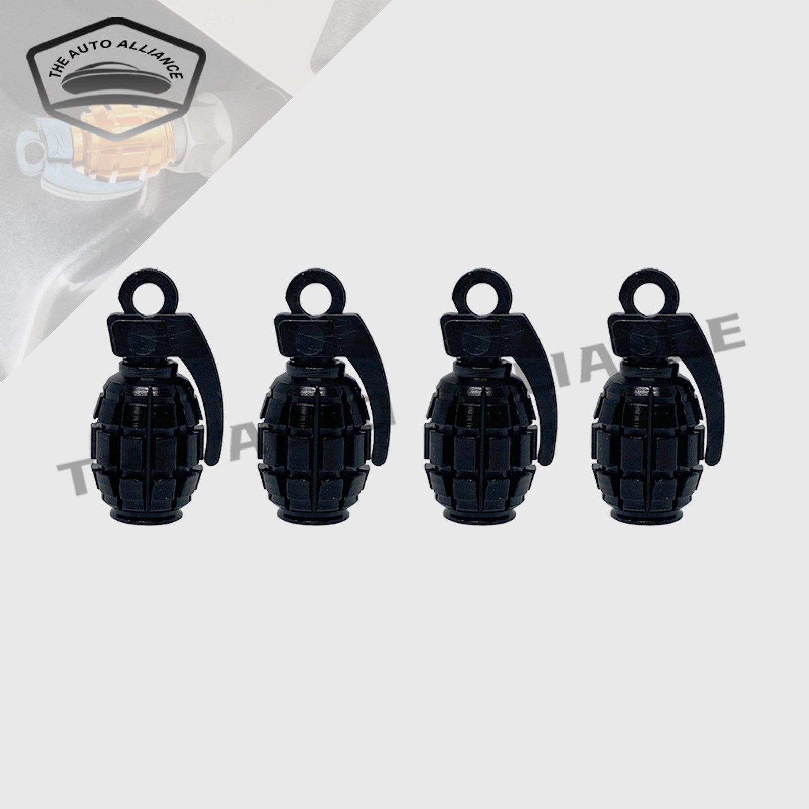 4pcs Grenade Style Car Wheel Tyre Valve Stem Alloy Cap Bicycle Dust Cover-Black