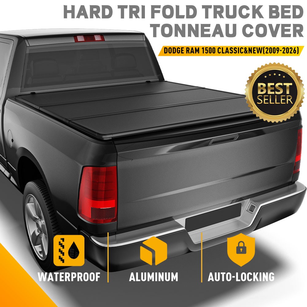 FRP Hard 3-fold Tonneau Cover For 2009-2026 Dodge Ram 1500 5.7FT Bed w/o Rambox