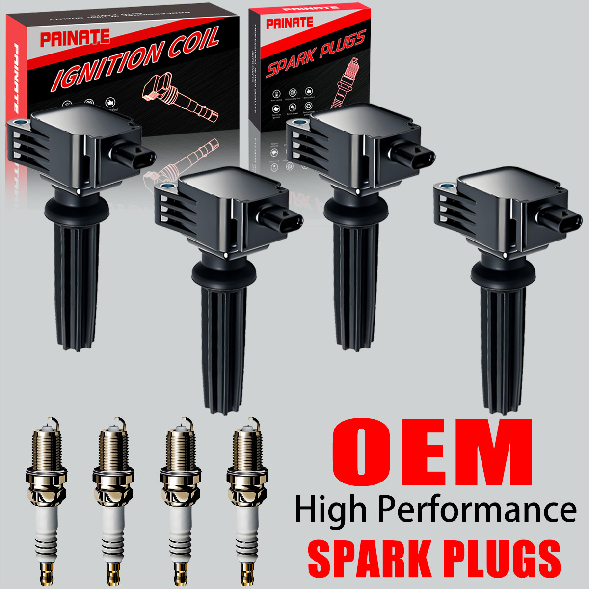 4X Brand OEM Ignition Coil & 4X Iridium Spark Plug For Ford Focus Edge MKZ UF670