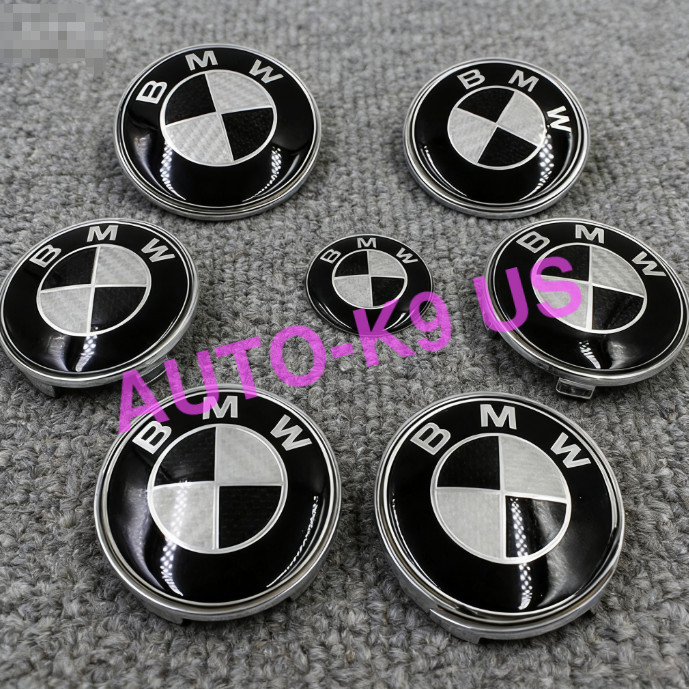(7X) Black 82mm/74mm/4x68mm/45mm Fits For BMW Emblem Centre Caps Badges Black