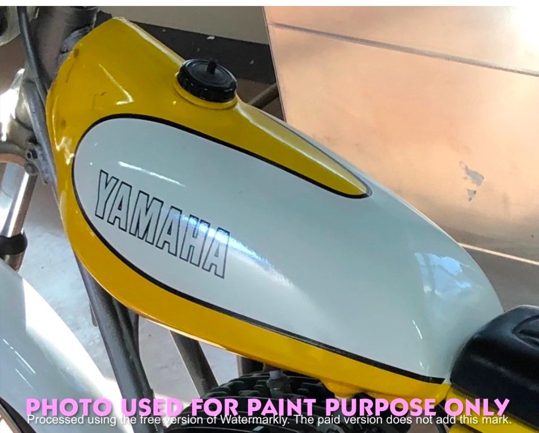 Yamaha TY 250 1975 Yellow White Steel Petrol Gas Fuel Tank + Cap Tap/COMPATIBLE