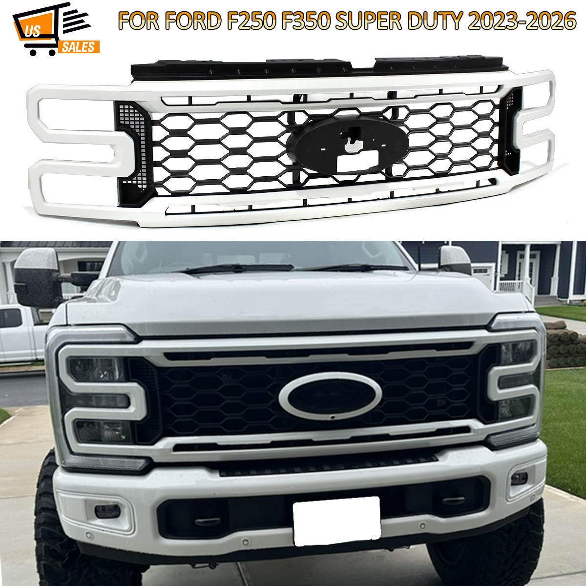 AZ Star White Metallic Lariat Grille For 2023-26 Ford F250 F350 F-250 PC3Z8200HA