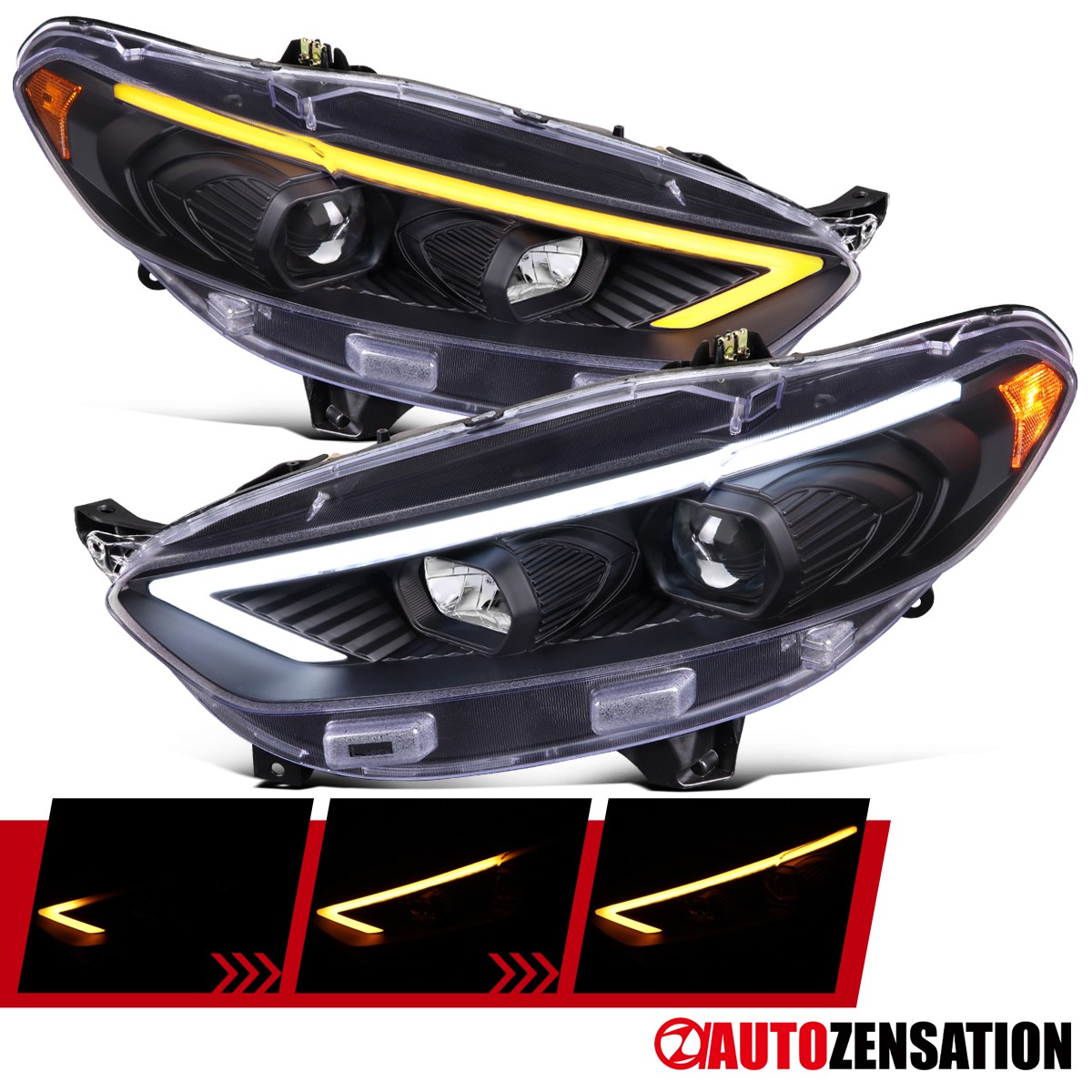 Fit 2013-2016 Ford Fusion Black Halogen Projector Headlights Lamp LED Sequential Fit 2013-2016 Ford Fusion Black Halogen Projector Headlights Lamp LED Sequential
