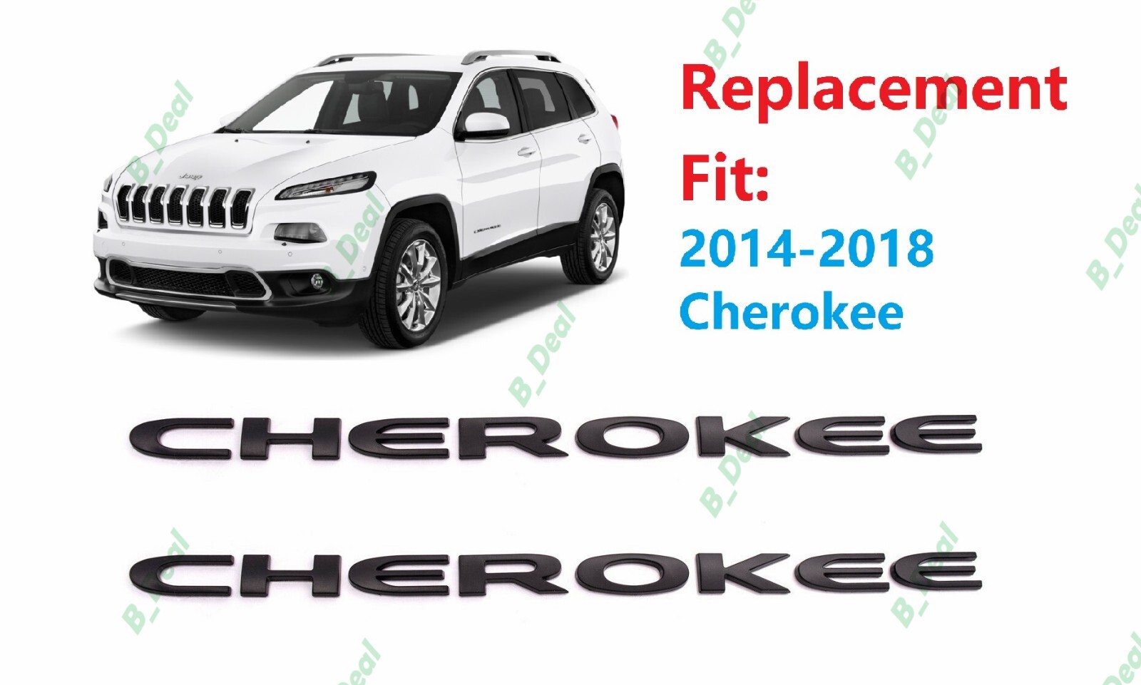 Matte Black 2PC Door Cherokee Letters Emblem Fit for 2014-2018 Cherokee