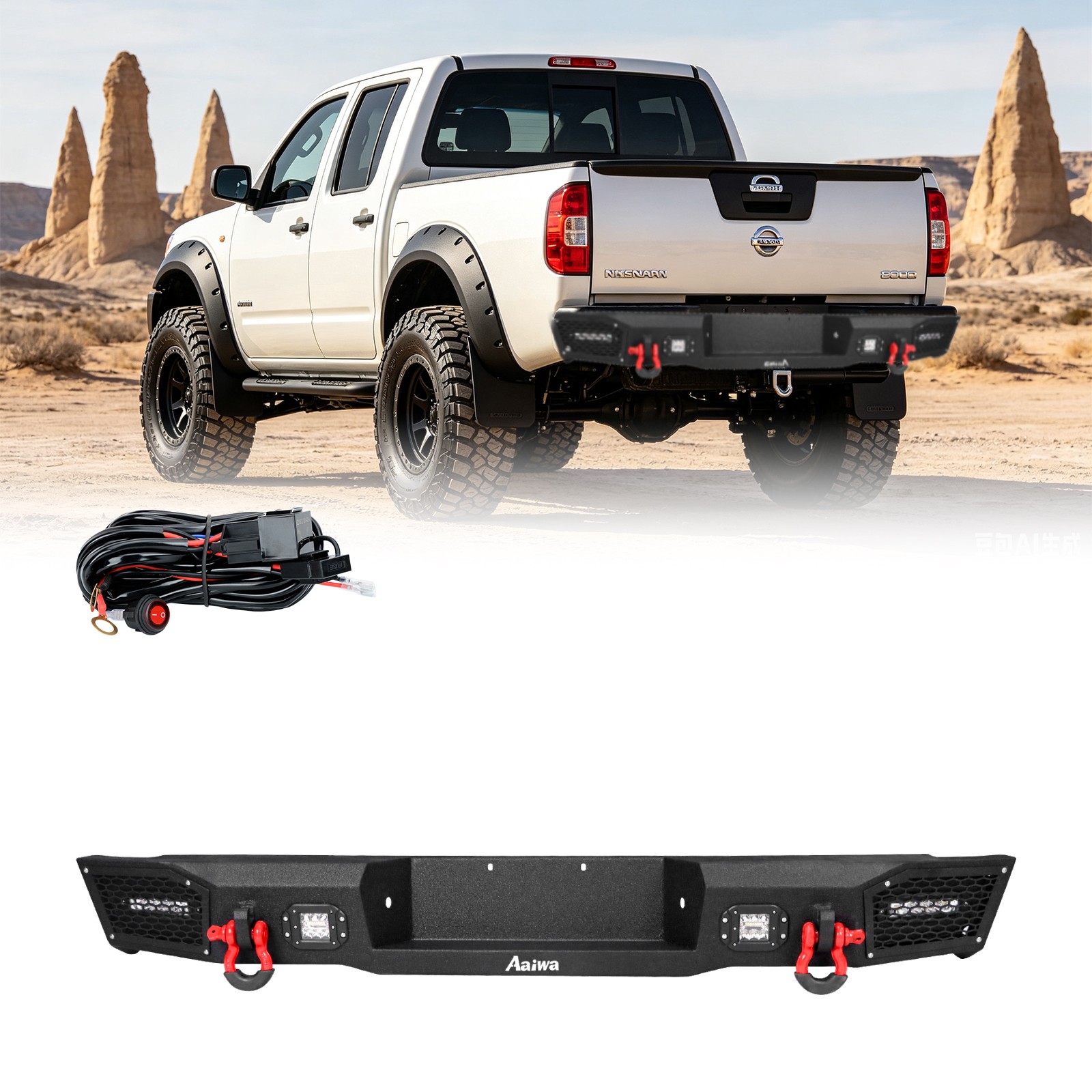 Aaiwa New Rear Bumper For 2005-2022 Nissan Frontier with LED Lights and D-Rings