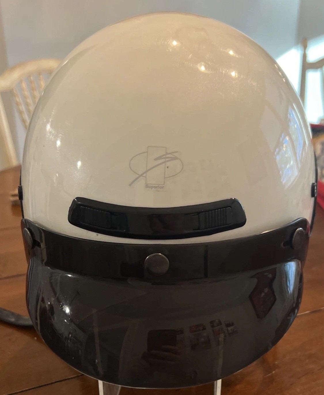 White XL Superior Vintage Motorcycle 1970\'s-80\'s,Forehead Vents,Tinted Visor DOT