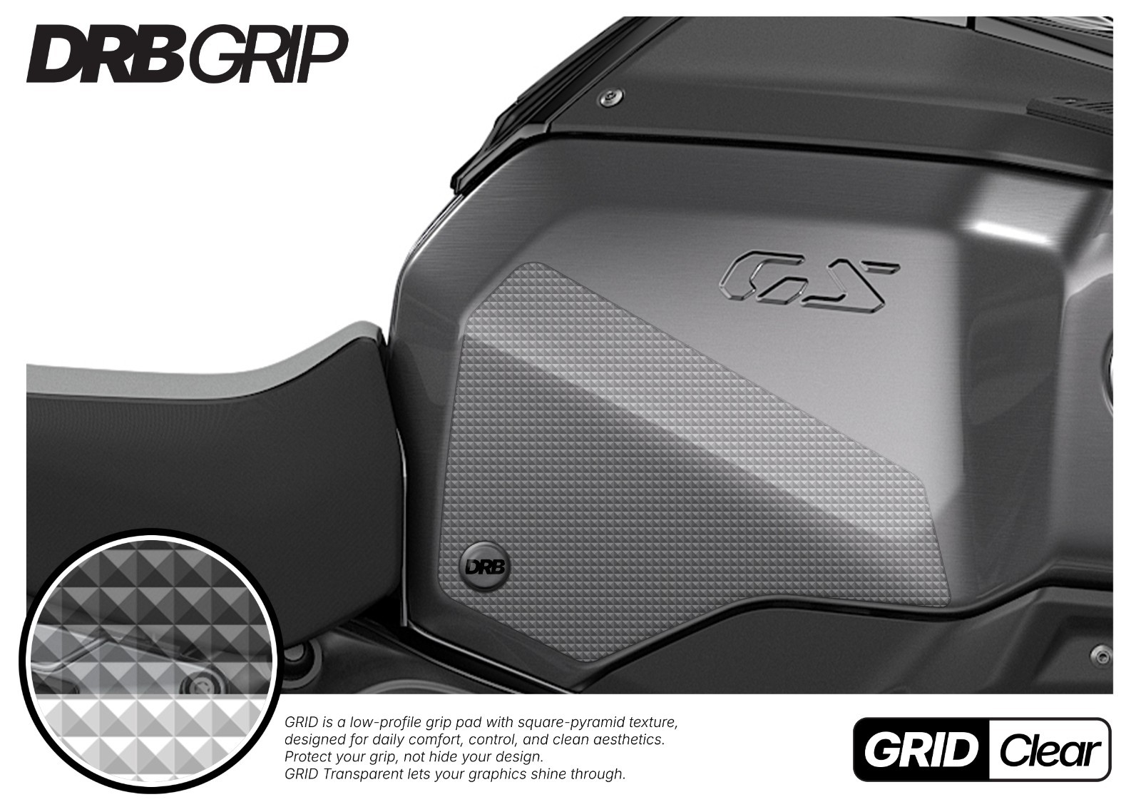 DRB Grip For BMW R1300GS Adventure (2024~) Tank Grips (GRID/Clear)