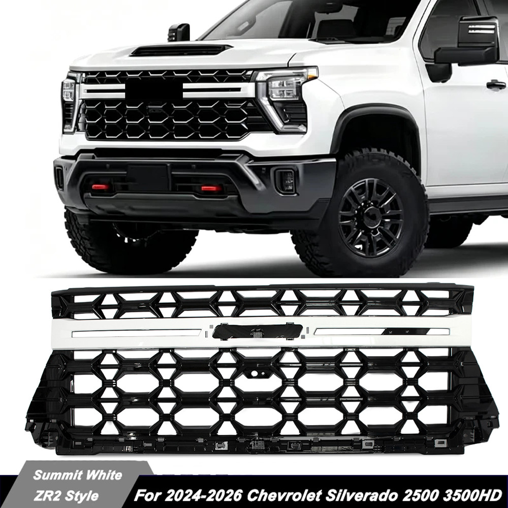 For Silverado 2500 3500HD 2024-2026 ZR2 Front Upper Grille Summit White & Black
