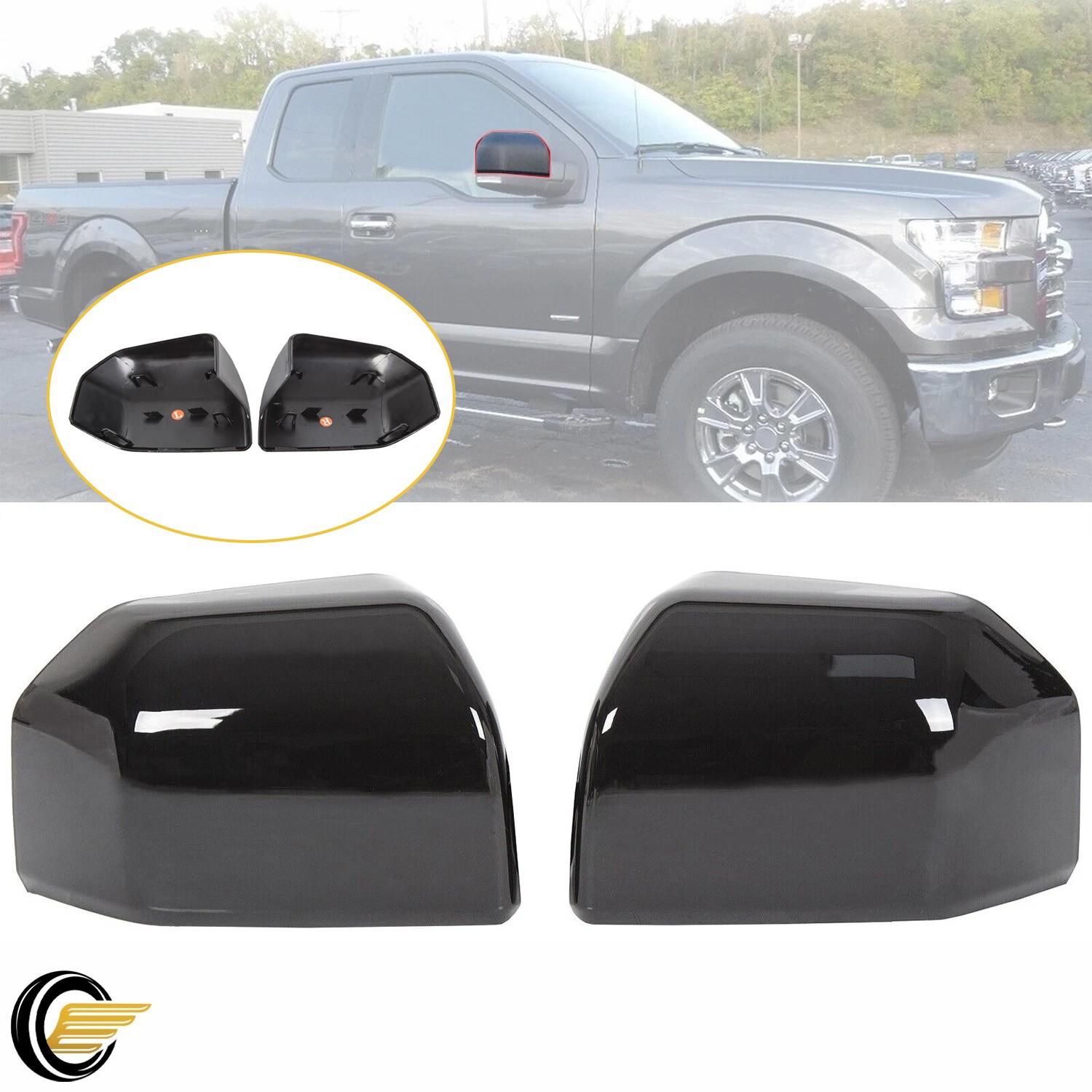 For 2015-2020 Ford F150 Truck Replacement Mirror Covers Cap Painted Glossy Black