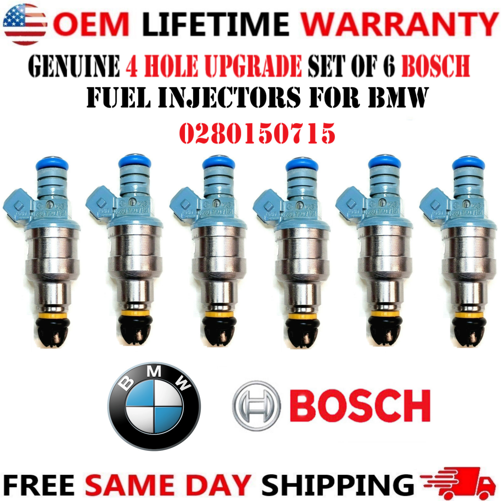 4 Hole Upgrade Fuel Injectors for 1988-1991 BMW 325ix 2.5L V6 Set of 6 BOSCH