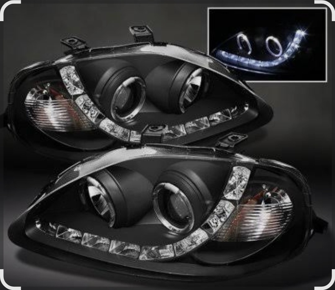 For 1996-1998 Honda Civic Projector Headlights w/ R8 Style LED Light Strip