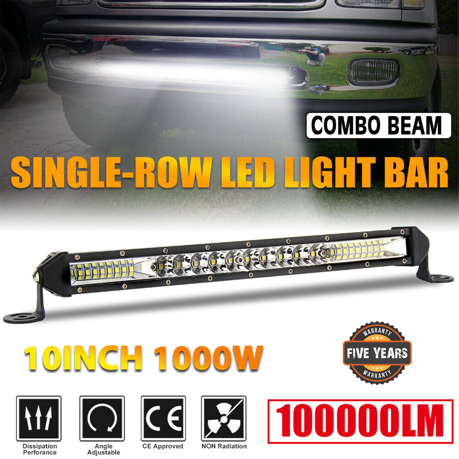 Ultra-thin 1000W 10inch Led Light Bar Combo Flood Spot Offroad Truck UTV SUV 12